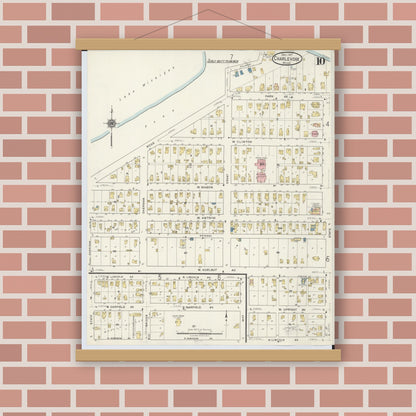 Old map wall art mockup — magnetic wood frame on brick wall — Sanborn Fire Insurance Map from Charlevoix, Charlevoix County, Michigan (1917), Sheet #0010
