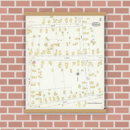 Old map wall art mockup — magnetic wood frame on brick wall — Sanborn Fire Insurance Map from Sherburne, Chenango County, New York (1911), Sheet #0002