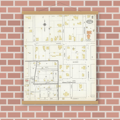 Old map wall art mockup — magnetic wood frame on brick wall — Sanborn Fire Insurance Map from Bartow, Polk County, Florida (1917), Sheet #0002