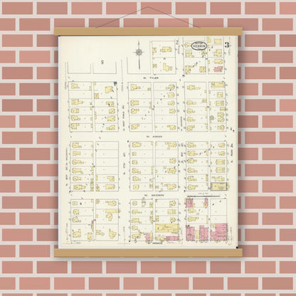 Old map wall art mockup — magnetic wood frame on brick wall — Sanborn Fire Insurance Map from Herrin, Williamson County, Illinois (1913), Sheet #0003