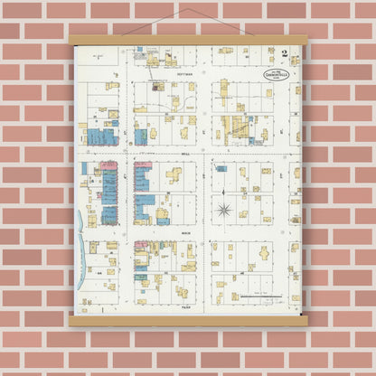 Old map wall art mockup — magnetic wood frame on brick wall — Sanborn Fire Insurance Map from Cannon Falls, Goodhue County, Minnesota (1905), Sheet #0002