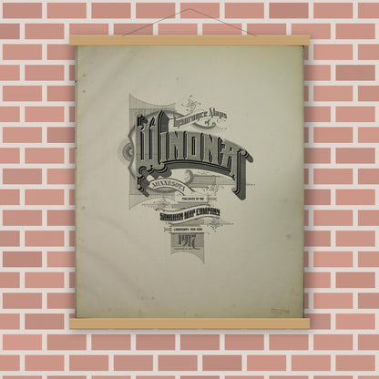 Old map wall art mockup — magnetic wood frame on brick wall — Sanborn Fire Insurance Map from Winona, Winona County, Minnesota (1917), Sheet #0001
