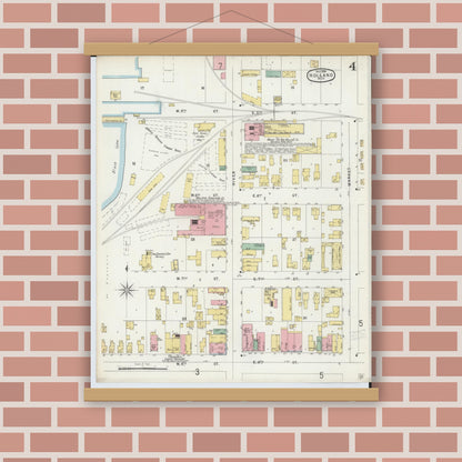 Old map wall art mockup — magnetic wood frame on brick wall — Sanborn Fire Insurance Map from Holland, Ottawa County, Michigan (1896), Sheet #0004