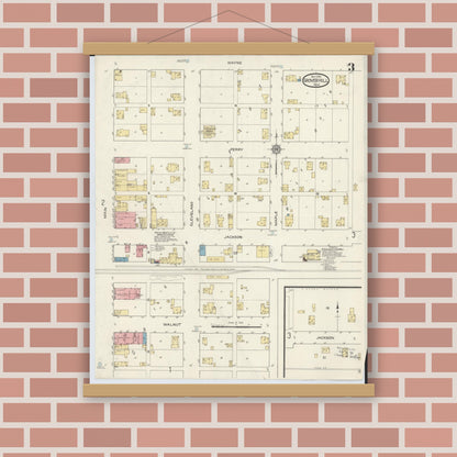 Old map wall art mockup — magnetic wood frame on brick wall — Sanborn Fire Insurance Map from Grover Hill, Paulding County, Ohio (1913), Sheet #0003