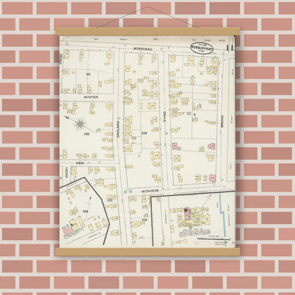 Old map wall art mockup — magnetic wood frame on brick wall — Sanborn Fire Insurance Map from Newburyport, Essex County, Massachusetts (1888), Sheet #0011