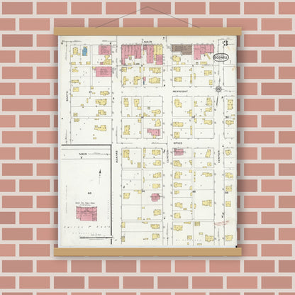 Old map wall art mockup — magnetic wood frame on brick wall — Sanborn Fire Insurance Map from Boswell, Benton County, Indiana (1921), Sheet #0003