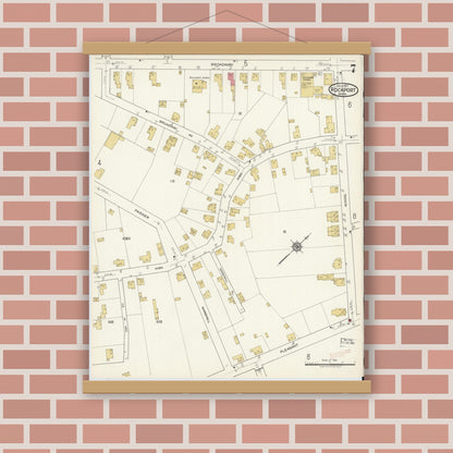 Old map wall art mockup — magnetic wood frame on brick wall — Sanborn Fire Insurance Map from Rockport, Essex County, Massachusetts (1917), Sheet #0007