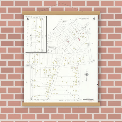 Old map wall art mockup — magnetic wood frame on brick wall — Sanborn Fire Insurance Map from Glen Ellyn, Du Page County, Illinois (1940), Sheet #0006