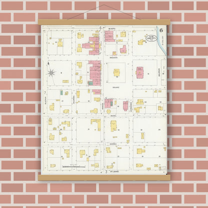 Old map wall art mockup — magnetic wood frame on brick wall — Sanborn Fire Insurance Map from Lake City, Columbia County, Florida (1902), Sheet #0006