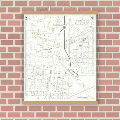 Old map wall art mockup — magnetic wood frame on brick wall — Sanborn Fire Insurance Map from Dupo, Saint Clair County, Illinois (1941), Sheet #0005