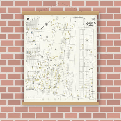 Old map wall art mockup — magnetic wood frame on brick wall — Sanborn Fire Insurance Map from Pleasantville, Atlantic County, New Jersey (1924), Sheet #0019