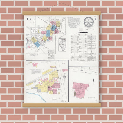 Old map wall art mockup — magnetic wood frame on brick wall — Sanborn Fire Insurance Map from Crystal Lake, McHenry County, Illinois (1929) - Complete Map Set