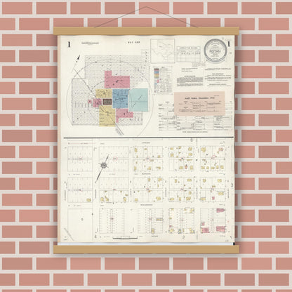 Old map wall art mockup — magnetic wood frame on brick wall — Sanborn Fire Insurance Map from Rotan, Fisher County, Texas (1940) - Complete Map Set