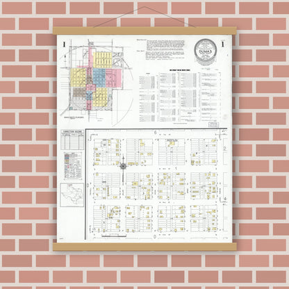 Old map wall art mockup — magnetic wood frame on brick wall — Sanborn Fire Insurance Map from Dumas, Moore County, Texas (1950) - Complete Map Set