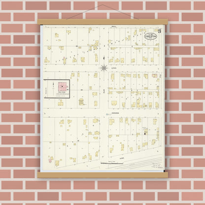 Old map wall art mockup — magnetic wood frame on brick wall — Sanborn Fire Insurance Map from Edgerton, Williams County, Ohio (1908), Sheet #0003