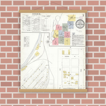 Old map wall art mockup — magnetic wood frame on brick wall — Sanborn Fire Insurance Map from Tuolumne, Tuolumne County, California (1905) - Complete Map Set