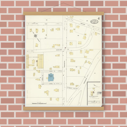 Old map wall art mockup — magnetic wood frame on brick wall — Sanborn Fire Insurance Map from Wellesley, Norfolk County, Massachusetts (1912), Sheet #0004
