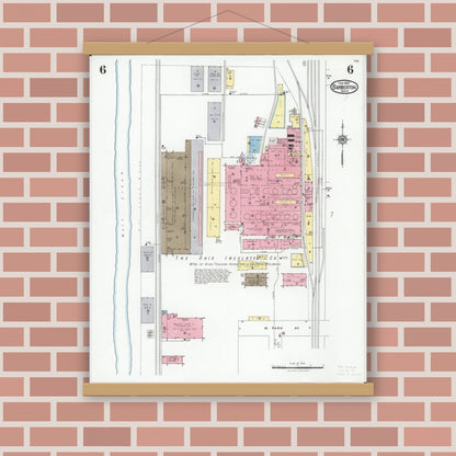 Old map wall art mockup — magnetic wood frame on brick wall — Sanborn Fire Insurance Map from Barberton, Summit County, Ohio (1927), Sheet #0006