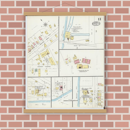 Old map wall art mockup — magnetic wood frame on brick wall — Sanborn Fire Insurance Map from Marietta, Washington County, Ohio (1896), Sheet #0011