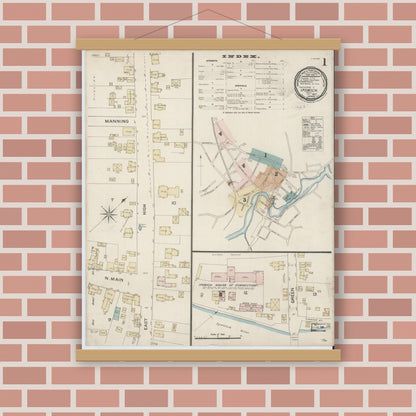 Old map wall art mockup — magnetic wood frame on brick wall — Sanborn Fire Insurance Map from Ipswich, Essex County, Massachusetts (1887) - Complete Map Set