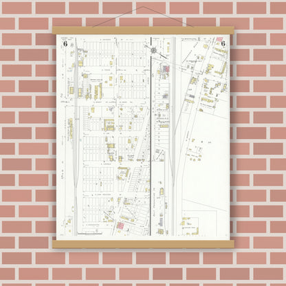 Old map wall art mockup — magnetic wood frame on brick wall — Sanborn Fire Insurance Map from Odessa, Edger County, Texas (1934), Sheet #0006