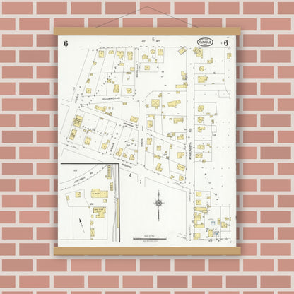 Old map wall art mockup — magnetic wood frame on brick wall — Sanborn Fire Insurance Map from Humble, Harris County, Texas (1926), Sheet #0006