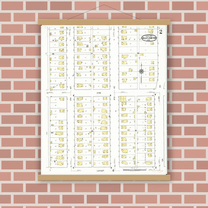 Old map wall art mockup — magnetic wood frame on brick wall — Sanborn Fire Insurance Map from Valley Junction, Polk County, Iowa (1920), Sheet #0002
