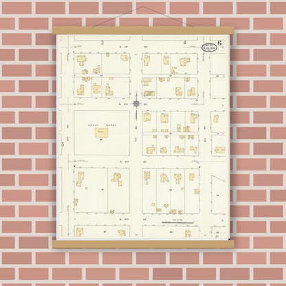 Old map wall art mockup — magnetic wood frame on brick wall — Sanborn Fire Insurance Map from Luling, Caldwell County, Texas (1912), Sheet #0006