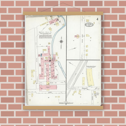 Old map wall art mockup — magnetic wood frame on brick wall — Sanborn Fire Insurance Map from Millers Falls, Franklin County, Massachusetts (1914), Sheet #0004