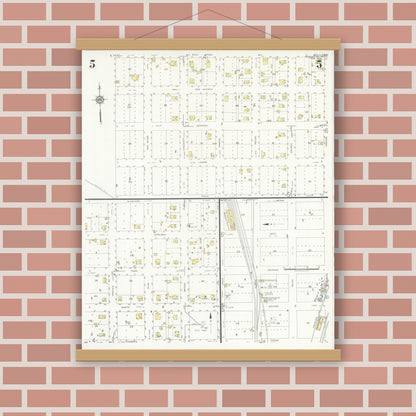 Old map wall art mockup — magnetic wood frame on brick wall — Sanborn Fire Insurance Map from Henrietta, Clay County, Texas (1934), Sheet #0005