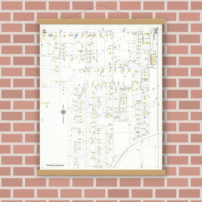 Old map wall art mockup — magnetic wood frame on brick wall — Sanborn Fire Insurance Map from Plano, Collin County, Texas (1949), Sheet #0005