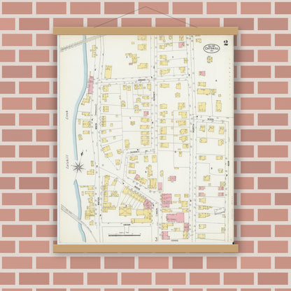 Old map wall art mockup — magnetic wood frame on brick wall — Sanborn Fire Insurance Map from Catskill, Greene County, New York (1903), Sheet #0002