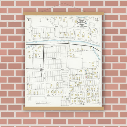 Old map wall art mockup — magnetic wood frame on brick wall — Sanborn Fire Insurance Map from Winter Haven, Polk County, Florida (1924), Sheet #0011