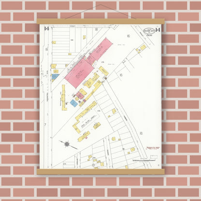 Old map wall art mockup — magnetic wood frame on brick wall — Sanborn Fire Insurance Map from Culver City, Los Angeles County, California (1924), Sheet #0014