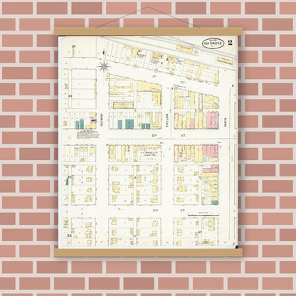 Old map wall art mockup — magnetic wood frame on brick wall — Sanborn Fire Insurance Map from Ida Grove, Ida County, Iowa (1893), Sheet #0002