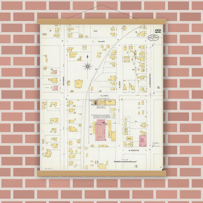 Old map wall art mockup — magnetic wood frame on brick wall — Sanborn Fire Insurance Map from Raleigh, Wake County, North Carolina (1903), Sheet #0022