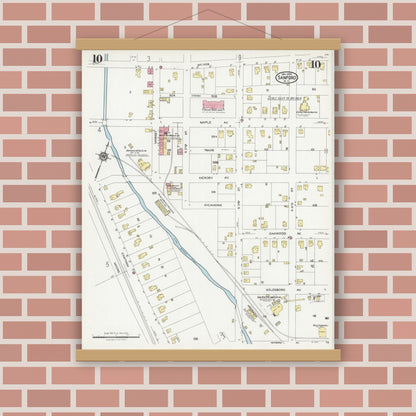 Old map wall art mockup — magnetic wood frame on brick wall — Sanborn Fire Insurance Map from Sanford, Lee County, North Carolina (1925), Sheet #0010