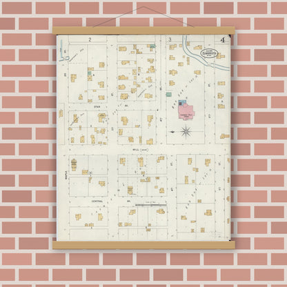 Old map wall art mockup — magnetic wood frame on brick wall — Sanborn Fire Insurance Map from Zumbrota, Goodhue County, Minnesota (1899), Sheet #0004