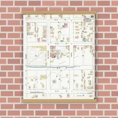 Old map wall art mockup — magnetic wood frame on brick wall — Sanborn Fire Insurance Map from Keokuk, Lee County, Iowa (1888), Sheet #0010