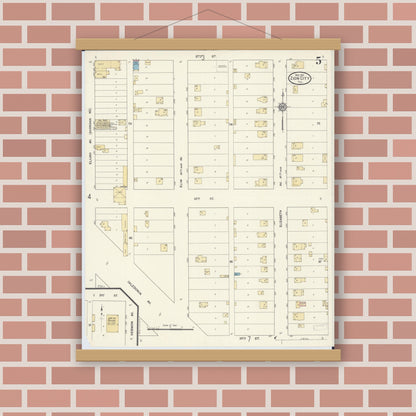 Old map wall art mockup — magnetic wood frame on brick wall — Sanborn Fire Insurance Map from Zion, Lake County, Illinois (1911), Sheet #0005