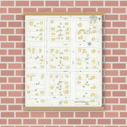 Old map wall art mockup — magnetic wood frame on brick wall — Sanborn Fire Insurance Map from Corsicana, Navarro County, Texas (1905), Sheet #0004