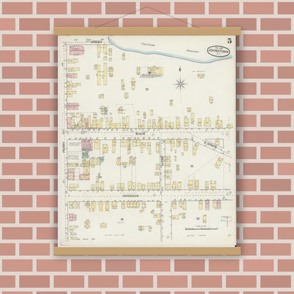 Old map wall art mockup — magnetic wood frame on brick wall — Sanborn Fire Insurance Map from Johnstown, Fulton County, New York (1887), Sheet #0005