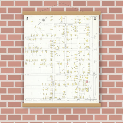 Old map wall art mockup — magnetic wood frame on brick wall — Sanborn Fire Insurance Map from Selma, Johnston County, North Carolina (1933), Sheet #0005