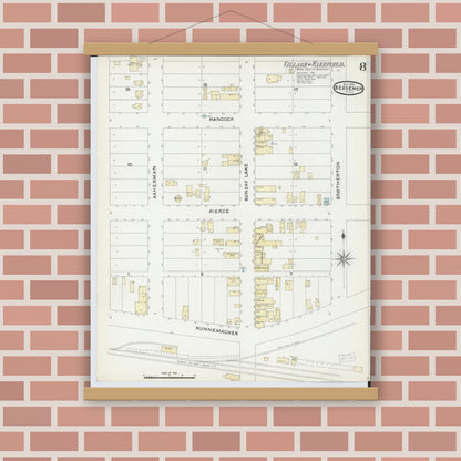 Old map wall art mockup — magnetic wood frame on brick wall — Sanborn Fire Insurance Map from Bessemer, Gogebic County, Michigan (1891), Sheet #0008