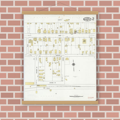 Old map wall art mockup — magnetic wood frame on brick wall — Sanborn Fire Insurance Map from Bridgeport, Gloucester County, New Jersey (1920), Sheet #0002