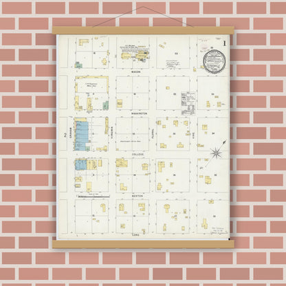Old map wall art mockup — magnetic wood frame on brick wall — Sanborn Fire Insurance Map from Stephenville, Erath County, Texas (1896) - Complete Map Set