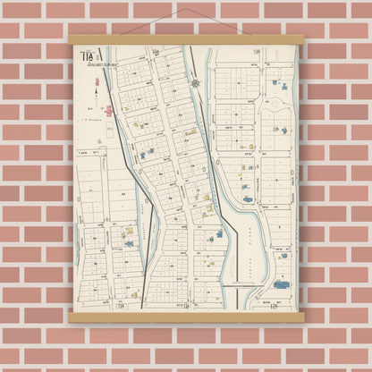 Old map wall art mockup — magnetic wood frame on brick wall — Sanborn Fire Insurance Map from Miami Beach, Dade County, Florida (1921), Sheet #0011