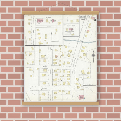 Old map wall art mockup — magnetic wood frame on brick wall — Sanborn Fire Insurance Map from Wonewoc, Juneau County, Wisconsin (1914), Sheet #0002