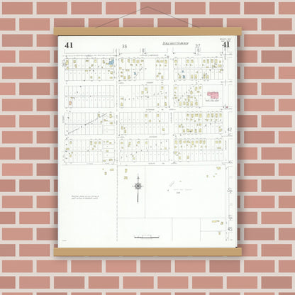 Old map wall art mockup — magnetic wood frame on brick wall — Sanborn Fire Insurance Map from Beloit, Rock County, Wisconsin (1939), Sheet #0041