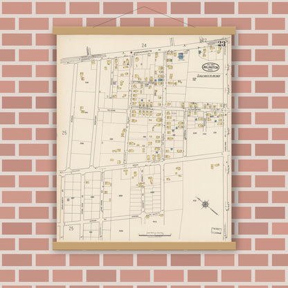 Old map wall art mockup — magnetic wood frame on brick wall — Sanborn Fire Insurance Map from Arlington, Middlesex County, Massachusetts (1922), Sheet #0023